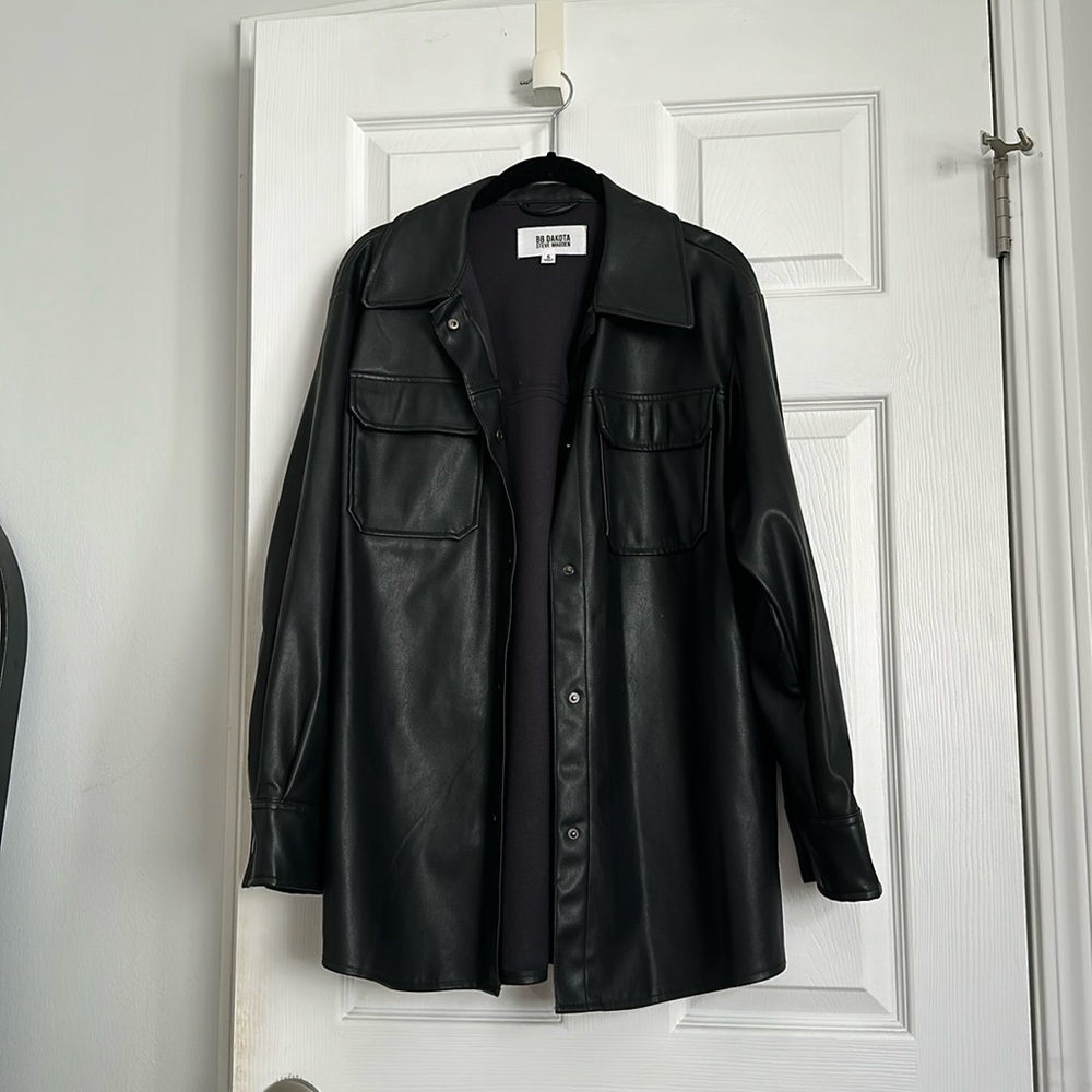 Steve Madden black leather shacket, size S